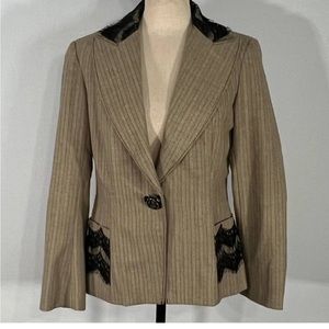 Anthropologie Yoana Baraschi Pinstripe Black Lace Flower Button Blazer